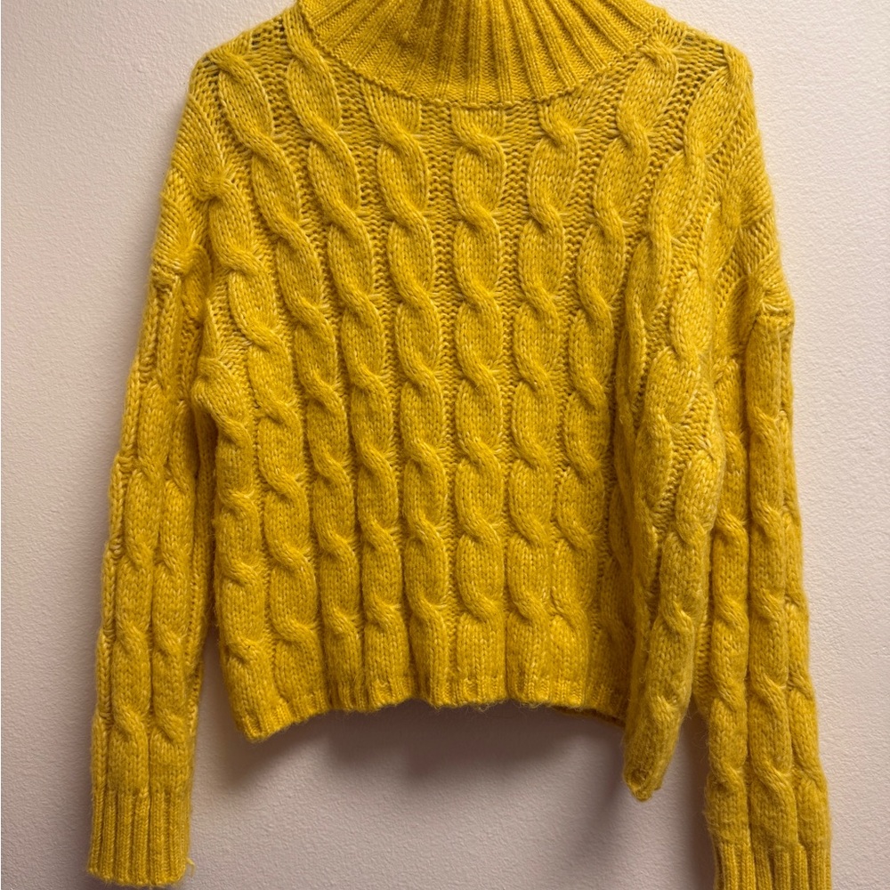 Golden Cable Knit Turtleneck Sweater